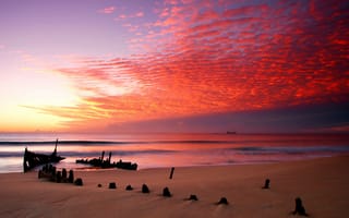 Картинка закат, море, пляж