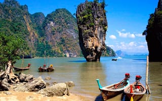 Картинка скалы, лодки, тропики, таиланд