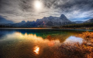 Картинка озеро, canmore, горы, провинция альберта, пейзаж