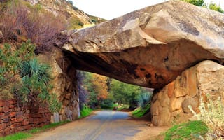 Картинка дорога, камни, sequoia national park, скалы, тоннель, сша