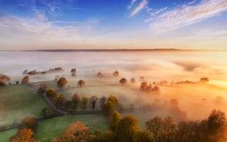 Картинка природа, пейзаж, туман, дымка, утро, утренний, осень