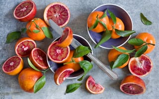 Картинка листья, bloody oranges, цитрусы, anna verdina, плоды, апельсины, фрукты