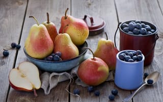 Картинка фрукты, ягоды, груши, черника, anna verdina, посуда