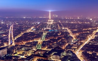 Картинка ночь, городской пейзаж, архитектура, здания, горизонт, франция, париж