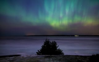 Картинка ночь, звезды, северное сияние, финляндия, зима