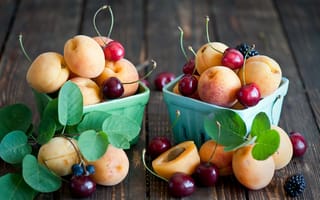 Картинка фрукты, ягоды, ежевика, абрикосы, черешня, вишня