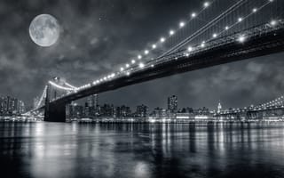 Обои ночь, огни, нью-йорк, бруклинский мост, сша, ист-ривер, манхэттен, город