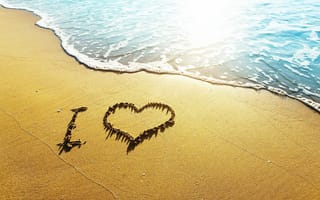 Картинка солнце, сердце, пляж, любовь