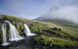 Картинка водопад, туман, Исландия, красиво, скалы