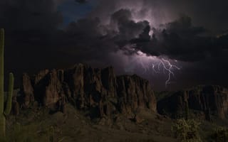Картинка молния, тучи, Arizona, гроза, скалы, Облака