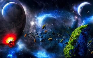 Картинка планеты, метеориты, спутники, астероиды