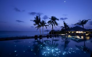 Картинка ночь, бассейн
