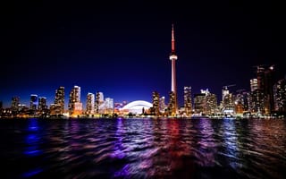 Картинка ночь, торонто, Канада, небоскребы
