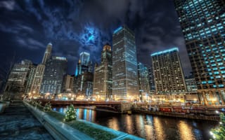 Картинка ночь, Вода, чикаго, chicago, канал