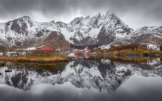 Картинка лодки, Gravdal, nordland, гроза, Облака, деревня, Норвегия