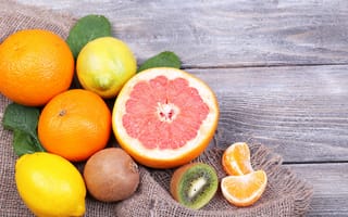 Картинка фрукты, киви, апельсин, грейпфрут