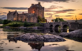Картинка замок, Eilean donan castle, пруд, Шотландия