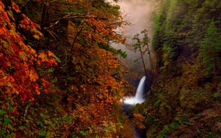 Картинка Горная река, осень, водопад, красиво, туман