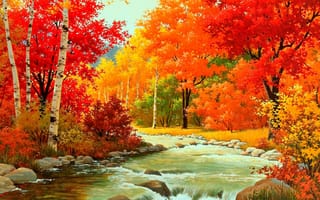 Картинка river, forest, leaves, autumn, patch, tree