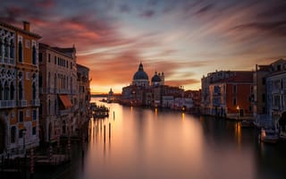 Картинка свет, дома, выдержка, венеция, Гранд-канал (Большой канал), ночь