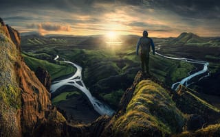 Картинка Человек, восход, Исландия