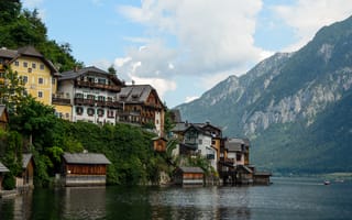Картинка austria, дома, здания, альпы, hallstatt, австрия, alps, Халльштатт
