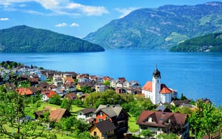 Картинка домики, швейцария, Облака, Engelberg, lake lucerne