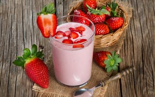 Картинка стакан, Strawberry, завтрак, yogurt, клубника, молоко