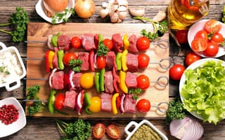 Картинка Барбекю, мясо, овощи, шашлык