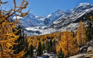 Картинка швейцария, alps, осень, Бернина, Ледник Мортерач, Bernina Range, Switzerland, Morteratsch Glacier, альпы