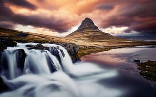 Картинка тучи, Исландия, Киркьюфетль, водопад