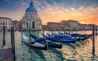 Картинка собор, венеция, лодки, Гранд Канал, Санта-Мария-делла-Салюте