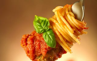 Картинка спагетти, вилка, мясо, вермишель