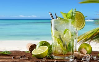 Картинка Mojito, lime, mint, paradise, мохито, beach, summer, tropical, коктейль, cocktail, drink, vacation