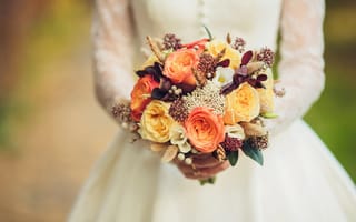 Картинка roses, Bouquet, руки, beautiful, romance, невеста, свадьба, bride, wedding, нежные