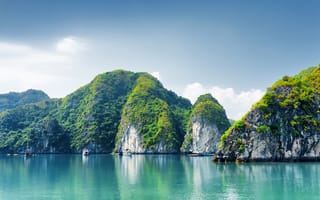 Картинка скала, лодки, вьетнам, Halong Bay