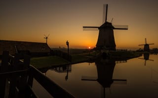 Картинка канал, ветряная мельница, нидерланды, Схермер