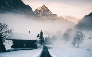 Картинка mist, morning, alps, Switzerland, mountain