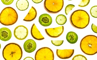 Картинка лимон, orange, фрукты, дольки, белый, киви, kiwi, лемон, citrus, апельсин, fruits