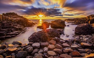Картинка камни, Ирландия, побережье, Мойл, закат