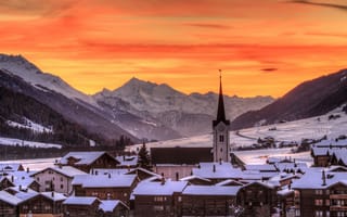 Картинка Sunset, Ulrichen, winter, Switzerland, Goms