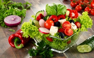 Картинка редис, овощи, брынза, салат, помидор, Перец