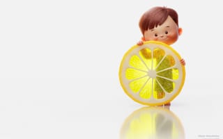 Обои мальчик, арт, лимон, nazar noschenko, Lemon boy, детская, рендеринг, настроение