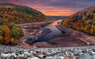 Картинка Color, autumn, fall, water, Sunset, leaves