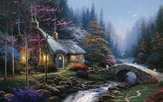 Картинка Twilight cottage, живопись, томас кинкейд, thomas kinkade, painting