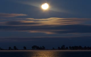 Картинка лагуна, туман, Луна, отражение, затмение