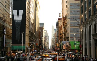 Обои Нью-йорк, такси, небоскребы