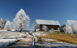 Картинка домики, снег, зима, дорога, красивые, голубое, небо, Snow lodge