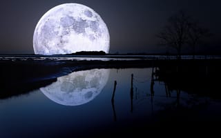 Картинка луна, вода, природа, Ночные пейзажи, отражение, небо