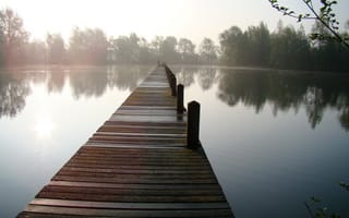 Картинка Озеро, туман, мост